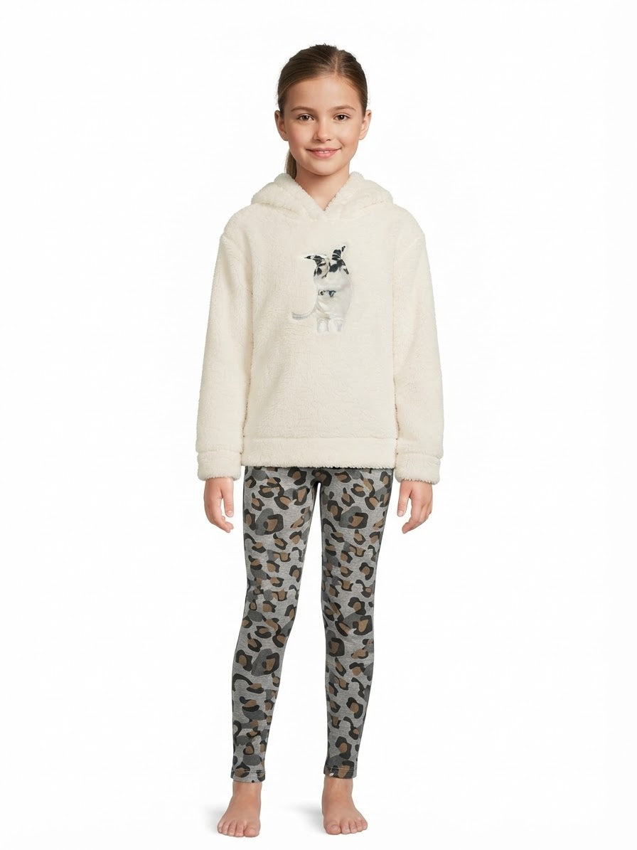 Set niña de 2 piezas con sudadera afelpada y legging animal print