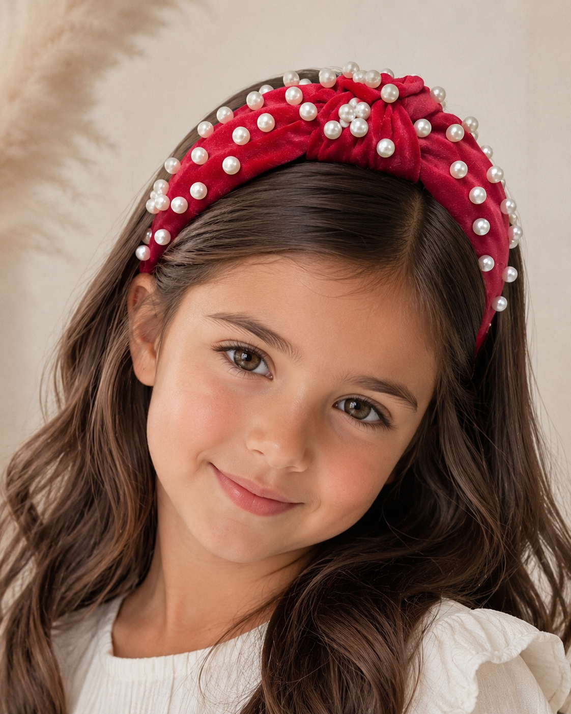 Diadema accesorio niña roja con perlas y nudo