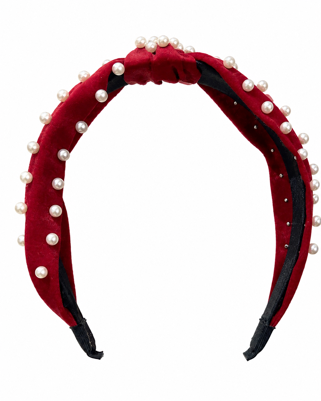 Diadema accesorio niña roja con perlas y nudo