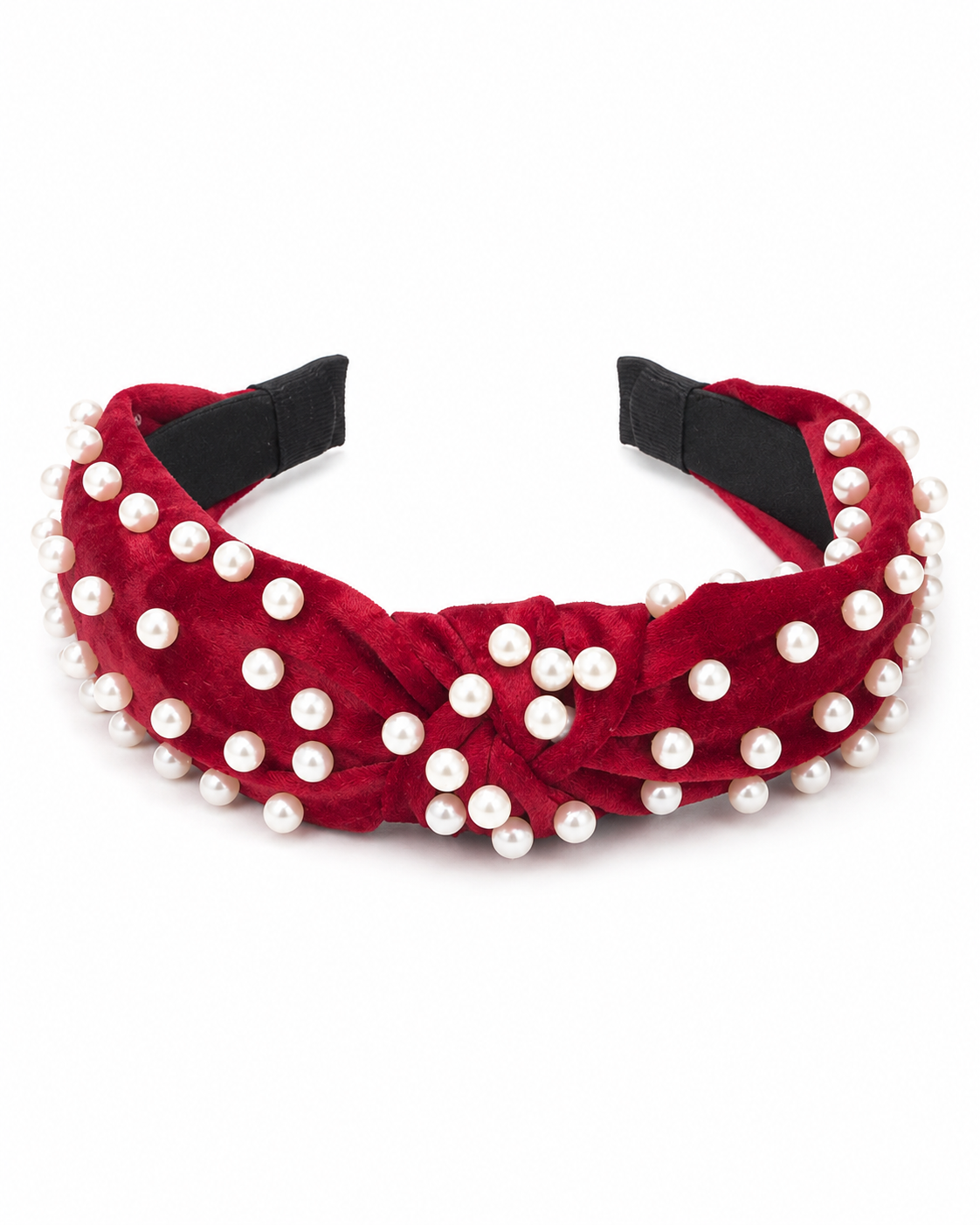 Diadema accesorio niña roja con perlas y nudo