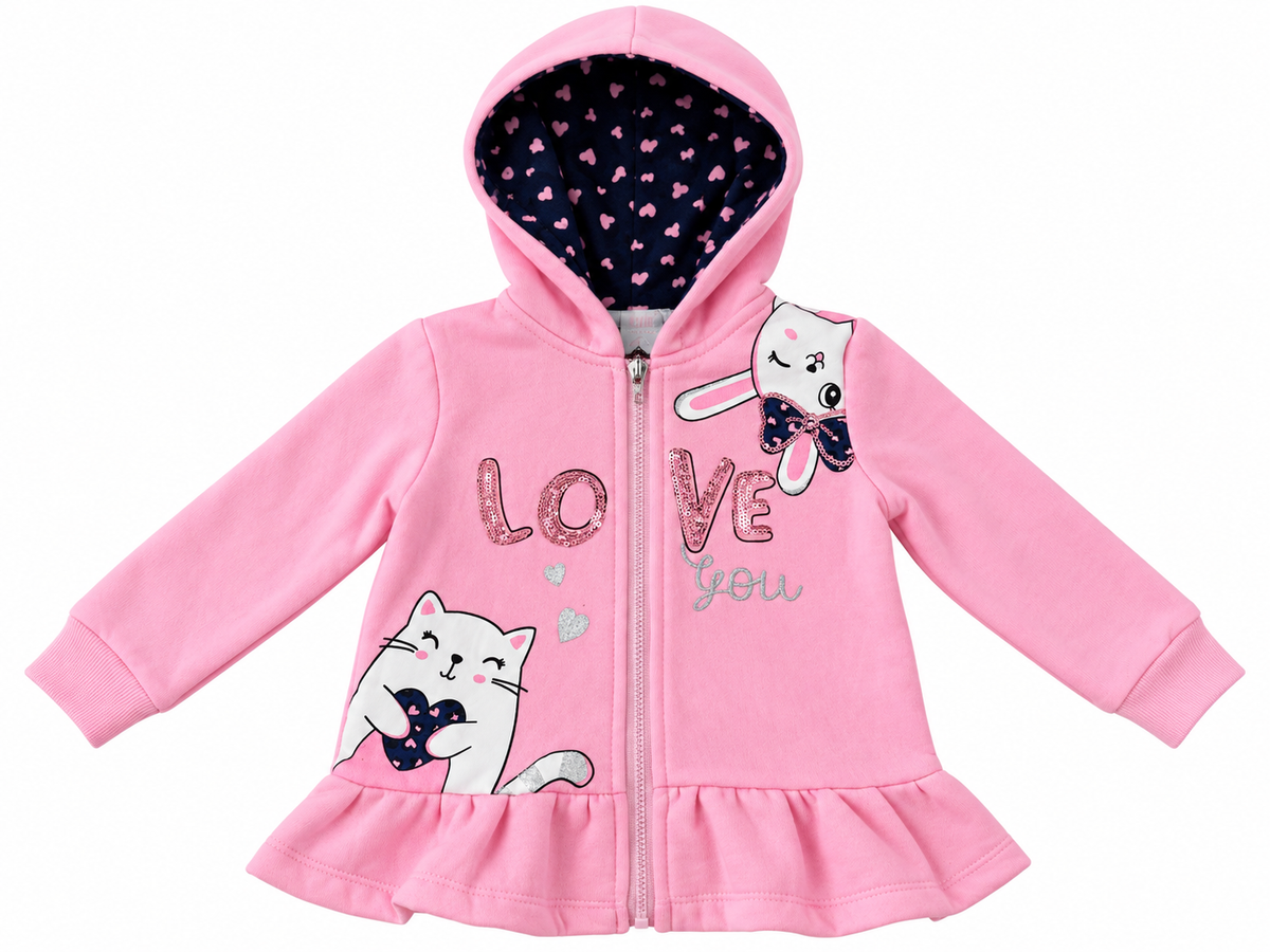 Set niña de 3 piezas con sudadera rosa de gatitos y pantalón acampanado