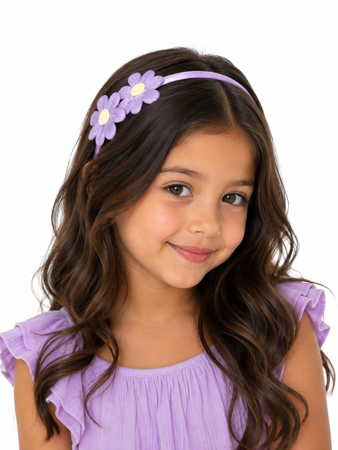 Diadema niña con flores color lila