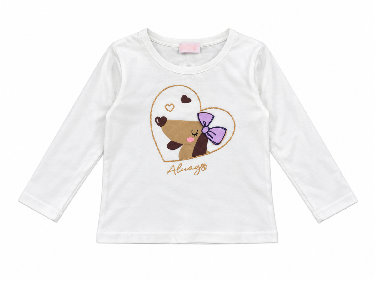 Set niña de 3 piezas con sudadera lila de perrito y pantalón estampado