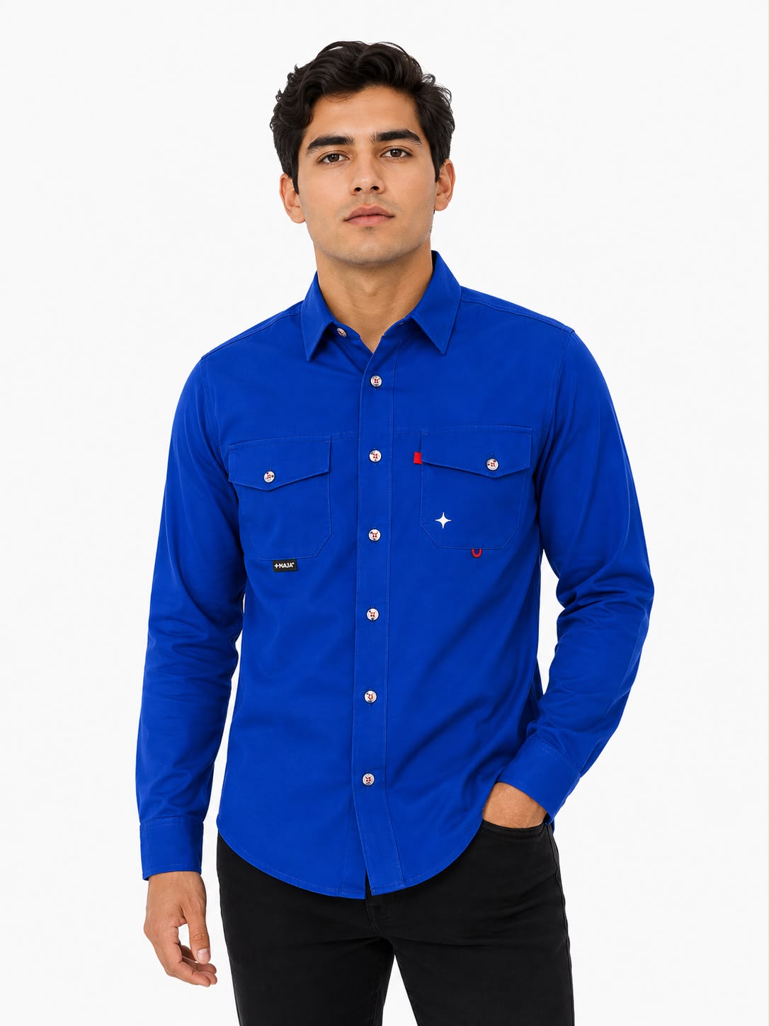Camisa Caballero Azul Rey Manga Larga