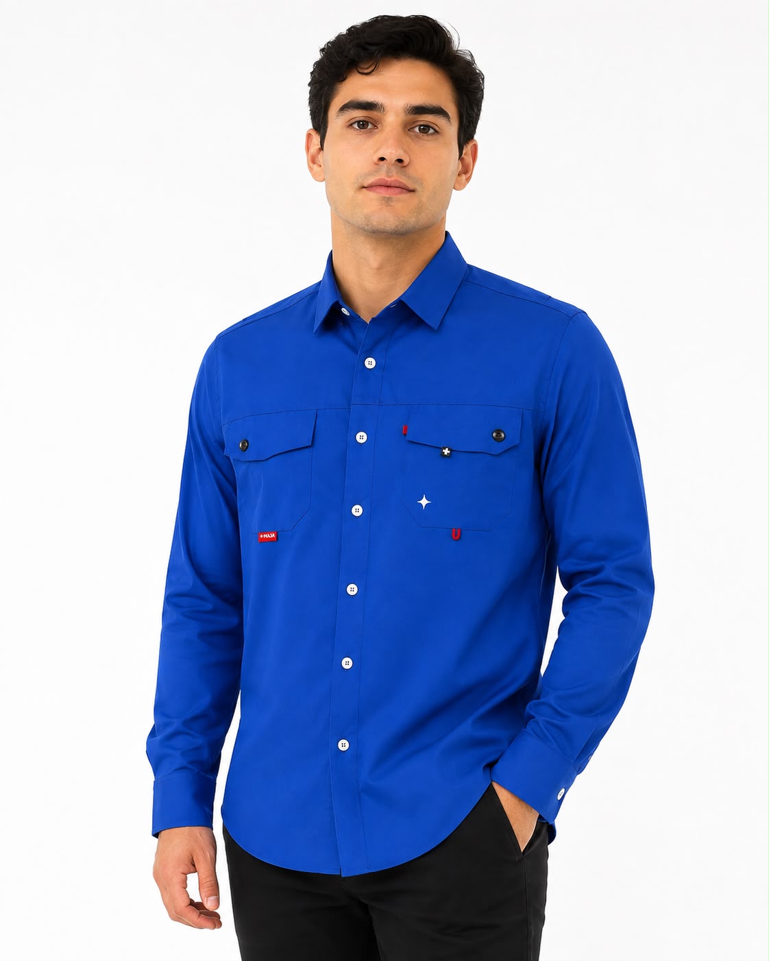 Camisa caballero azul rey manga larga 💙