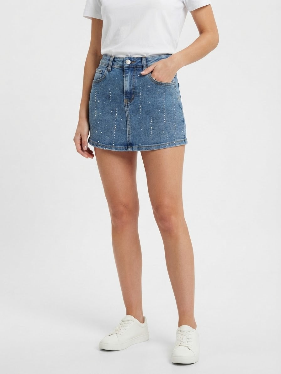 Shorts falda dama mezclilla con pedrería