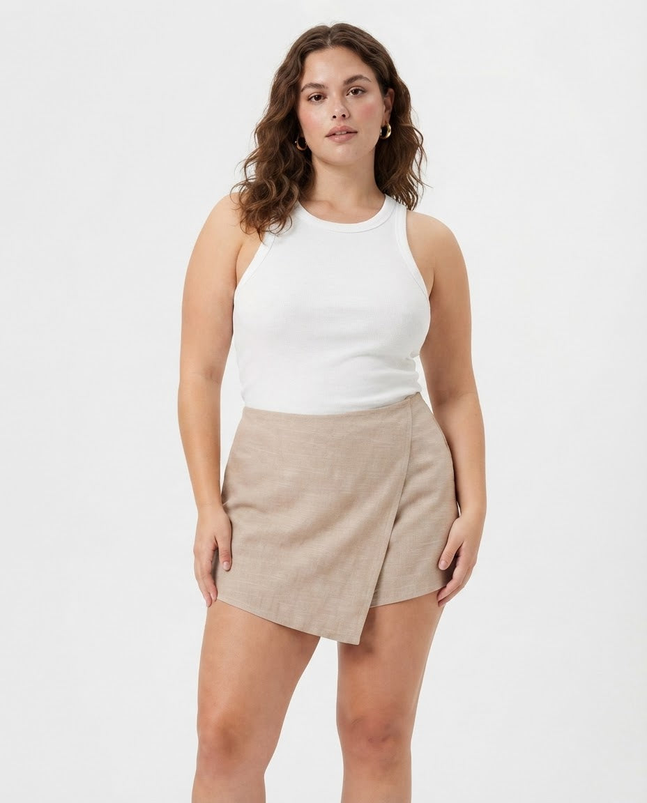 Shorts falda dama beige corte cruzado