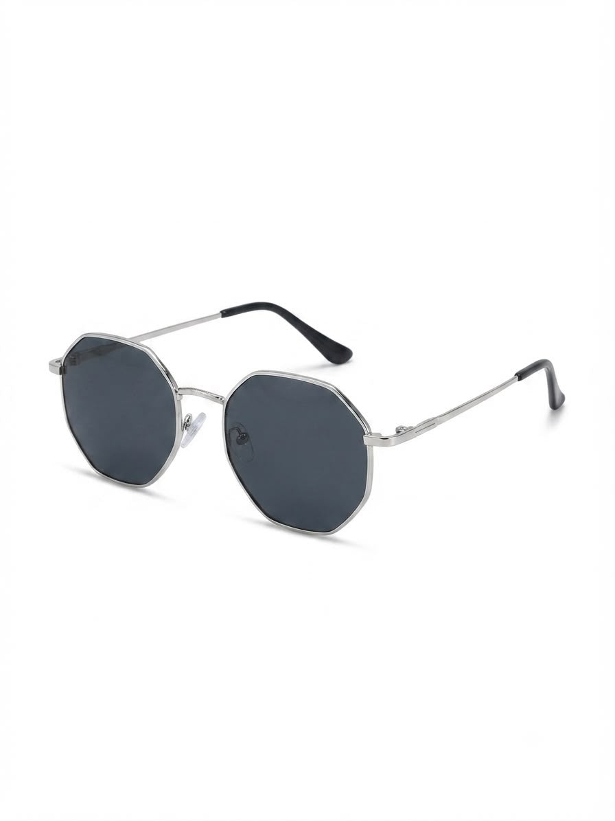 Lentes dama octagonales plateados con mica negra