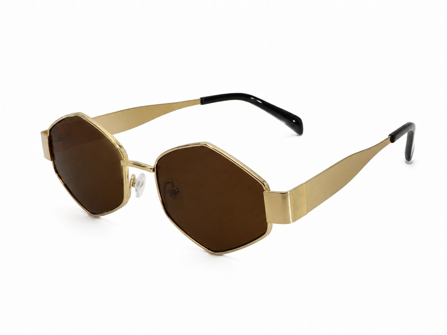 Lentes dama hexagonales café con marco dorado