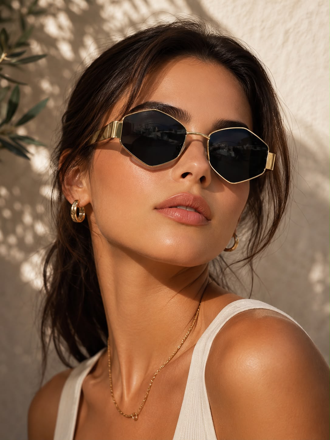 Lentes dama hexagonales negros con marco dorado