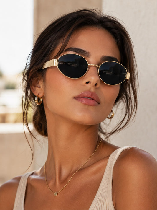 Lentes dama redondos negros con marco dorado