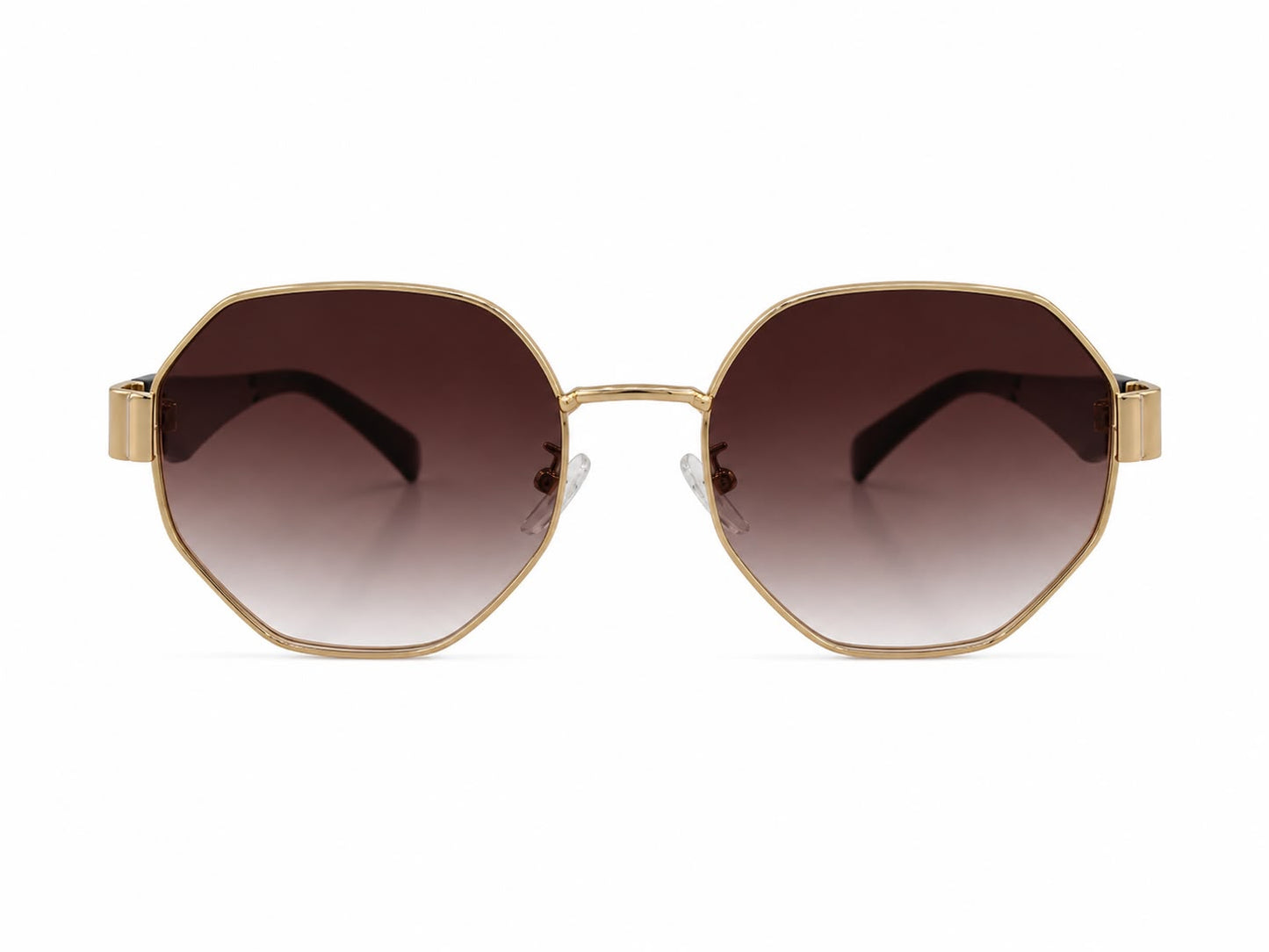 Lentes dama hexagonales café degradado con marco dorado