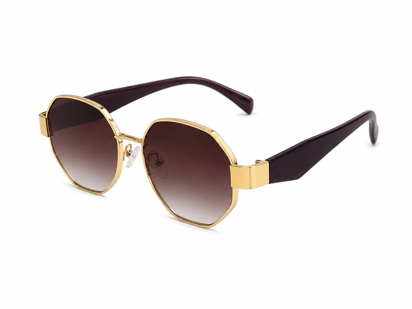Lentes dama hexagonales café degradado con marco dorado