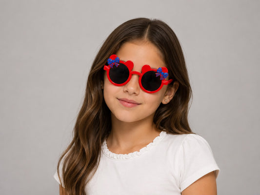 Lentes niña con moño rojo