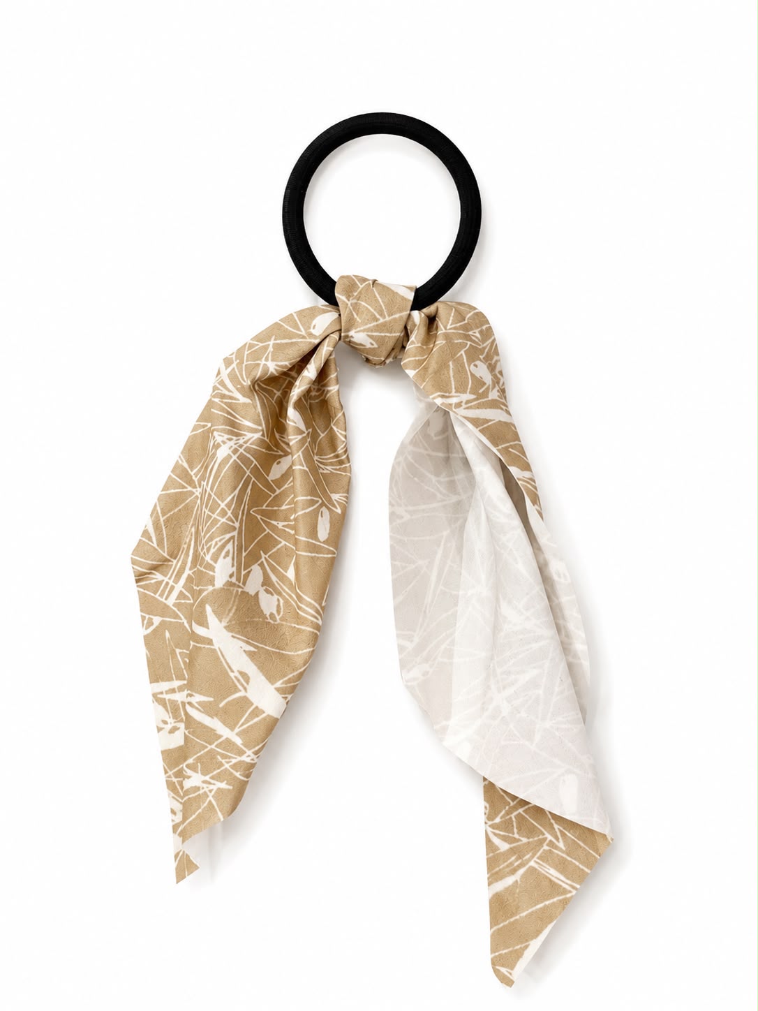 Liga cabello accesorio dama con listón beige estampado