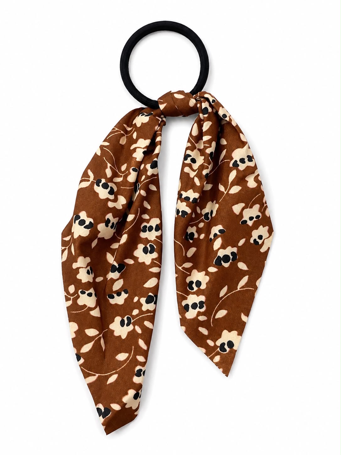 Liga cabello accesorio dama café floral con listón