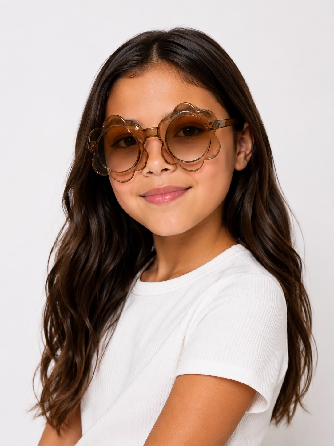 Lentes niña con diseño flor café Transparente