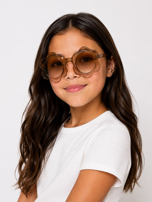 Lentes niña con diseño flor café Transparente