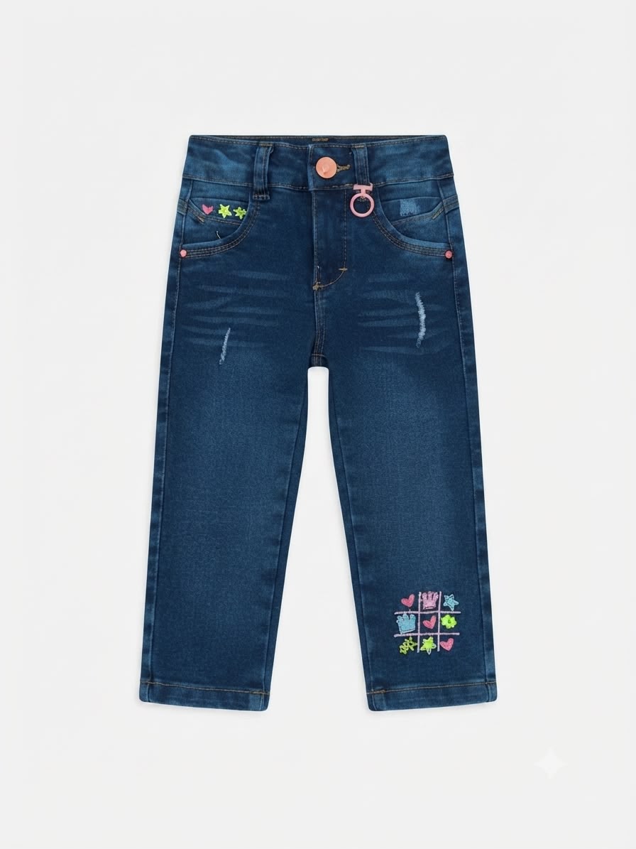 Pantalón Niña mezclilla bordados colores
