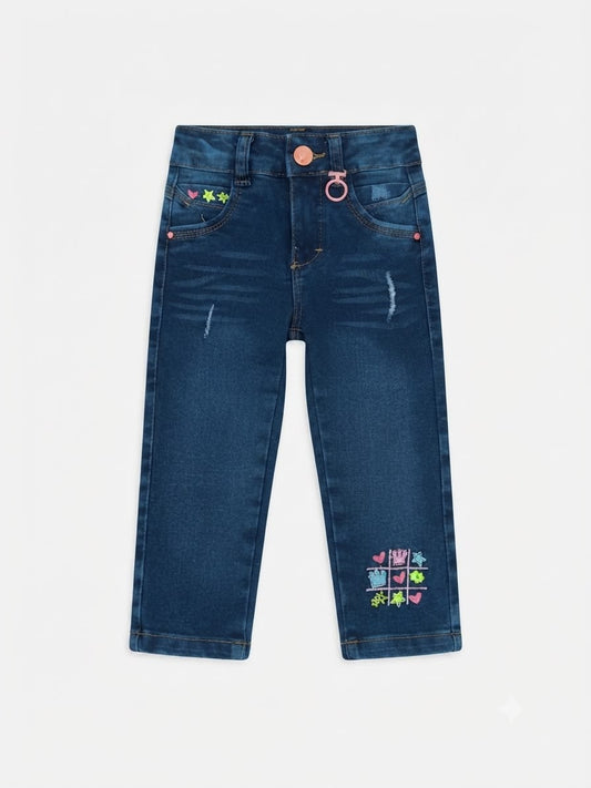 Pantalón Niña mezclilla bordados colores