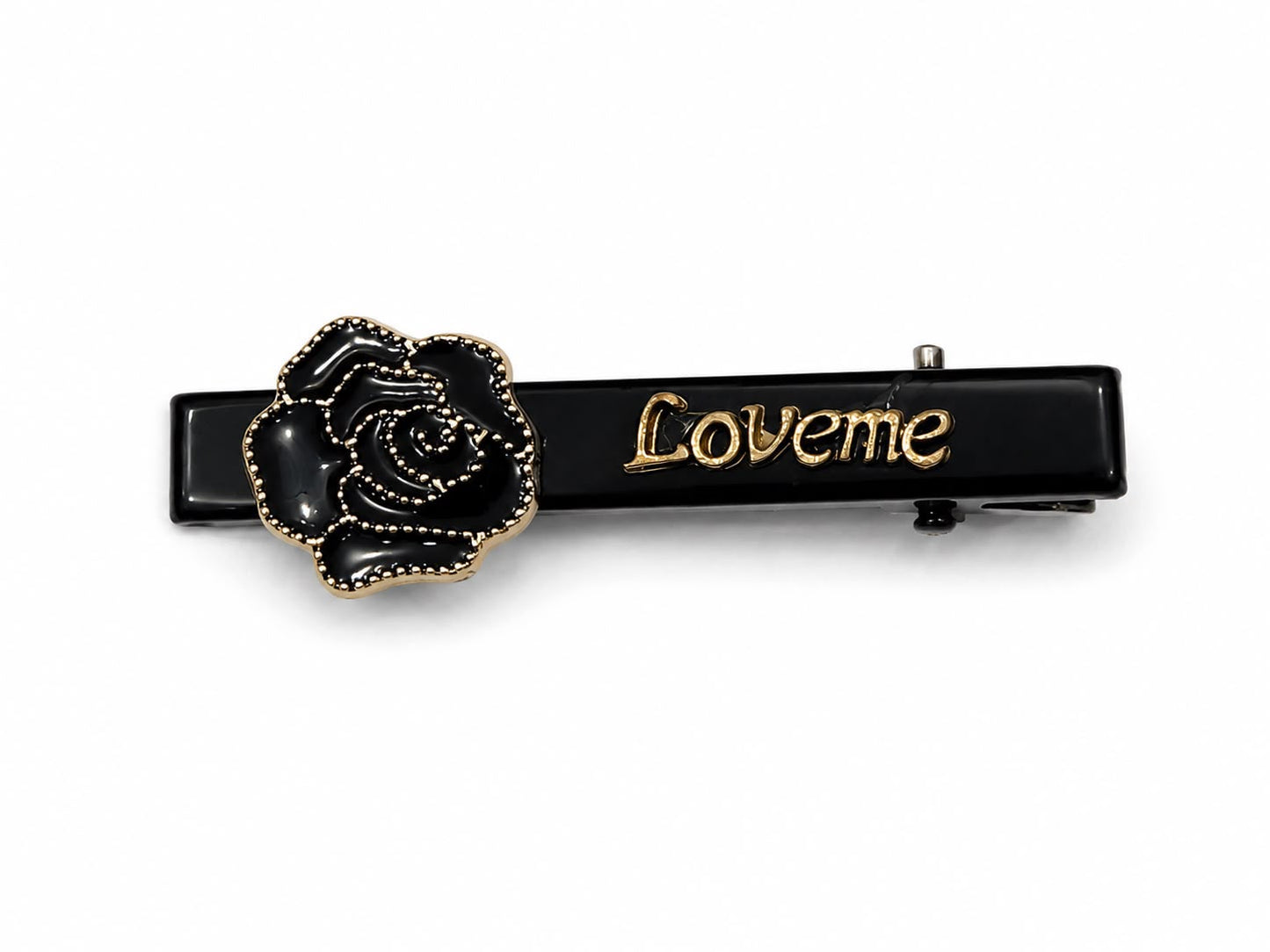 Broche cabello negro con rosa decorativa
