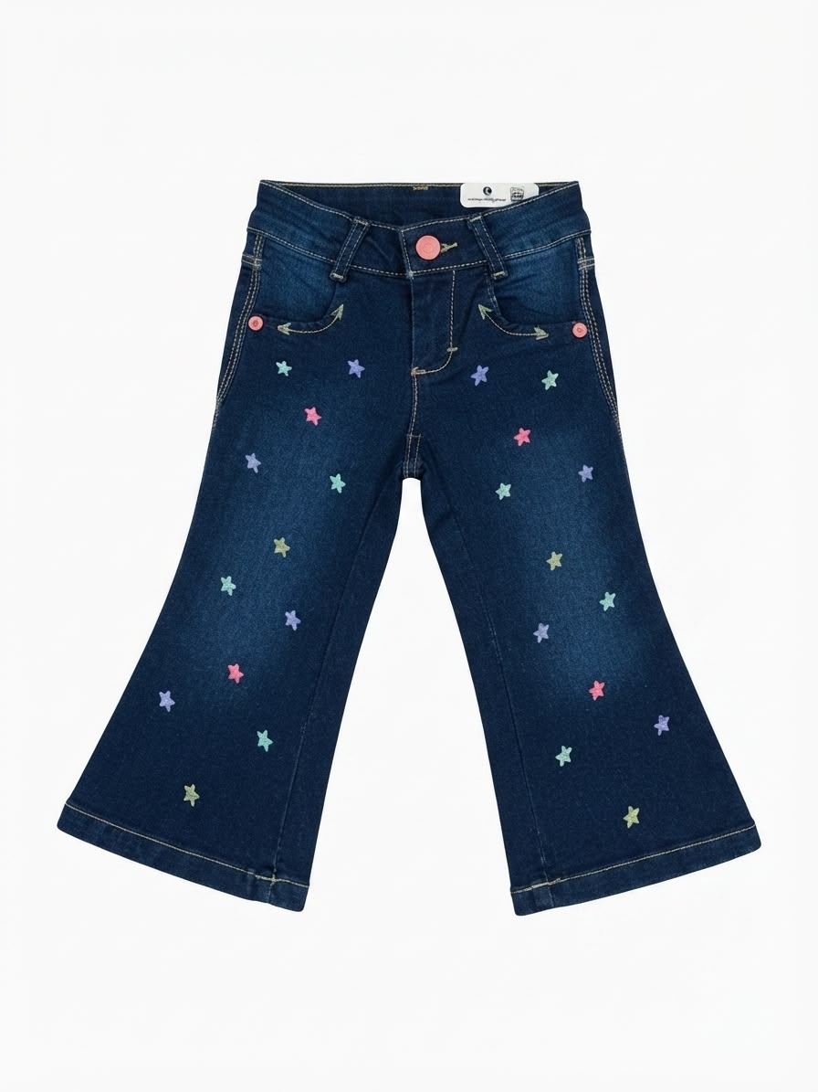 Pantalón Niña campana con estrellas bordadas