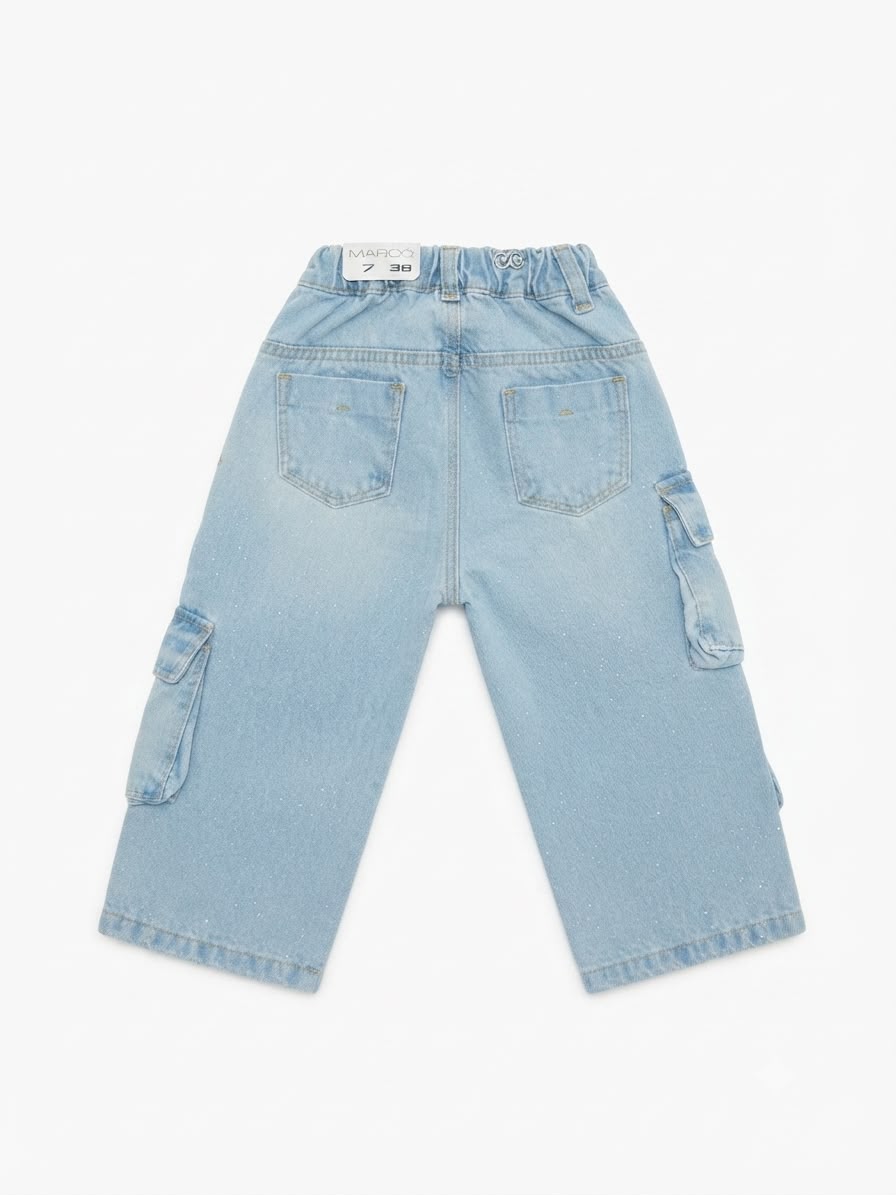 Pantalón niña cargo mezclilla de osito llavero