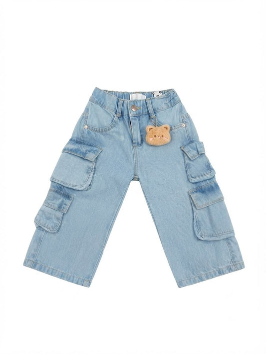 Pantalón niña cargo mezclilla de osito llavero