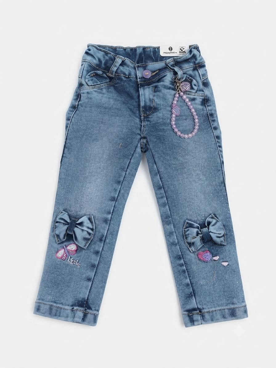 Pantalón niña mezclilla con moño llavero