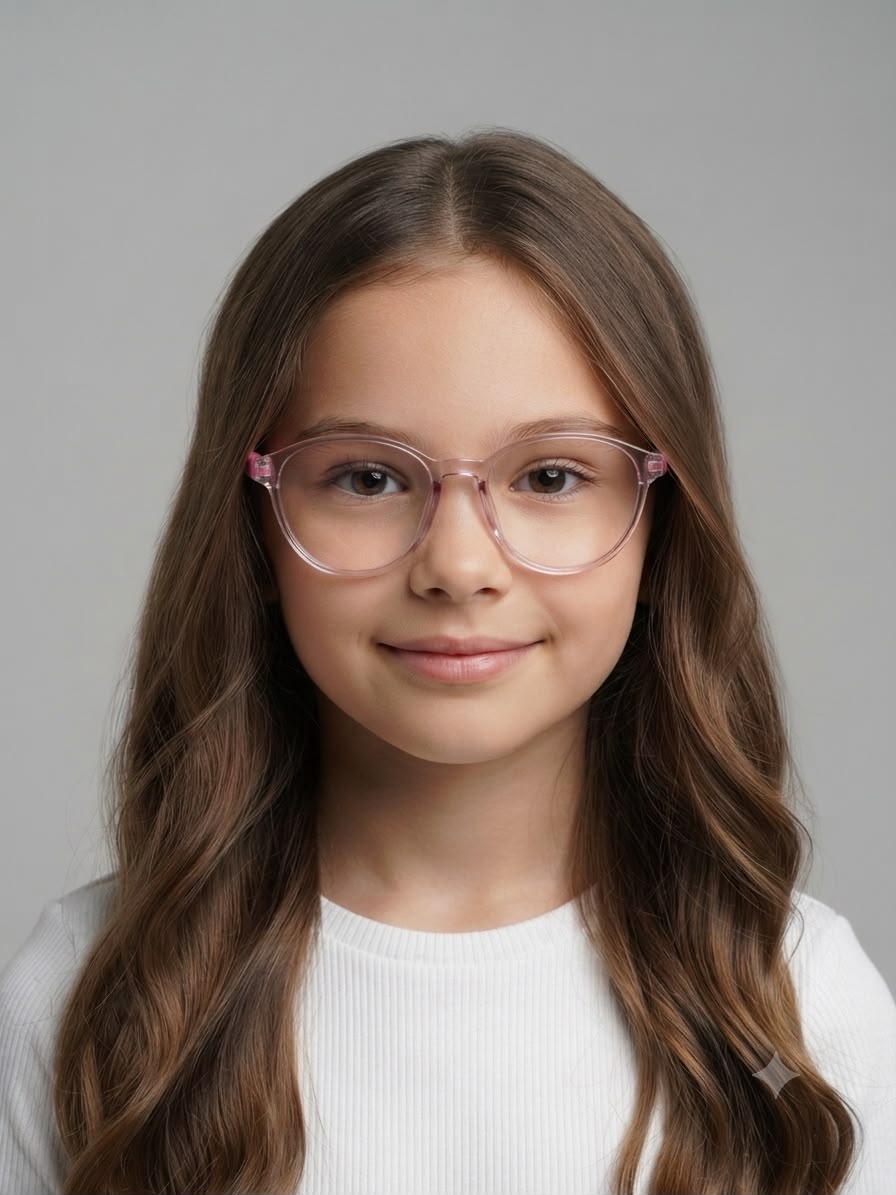 Lentes niña redondos transparentes con varillas rosas