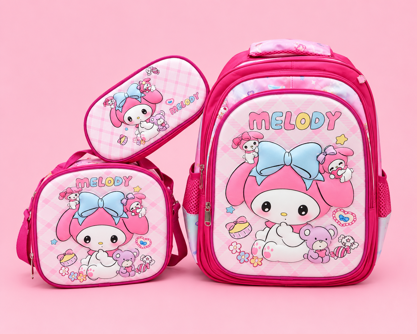 Mochila escolar infantil de conejita rosa