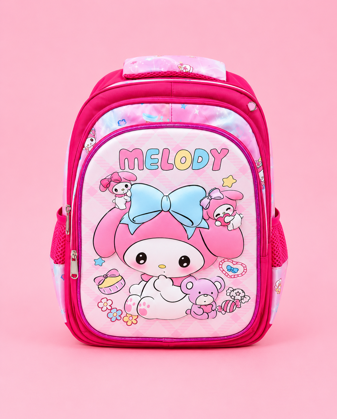 Mochila escolar infantil de conejita rosa