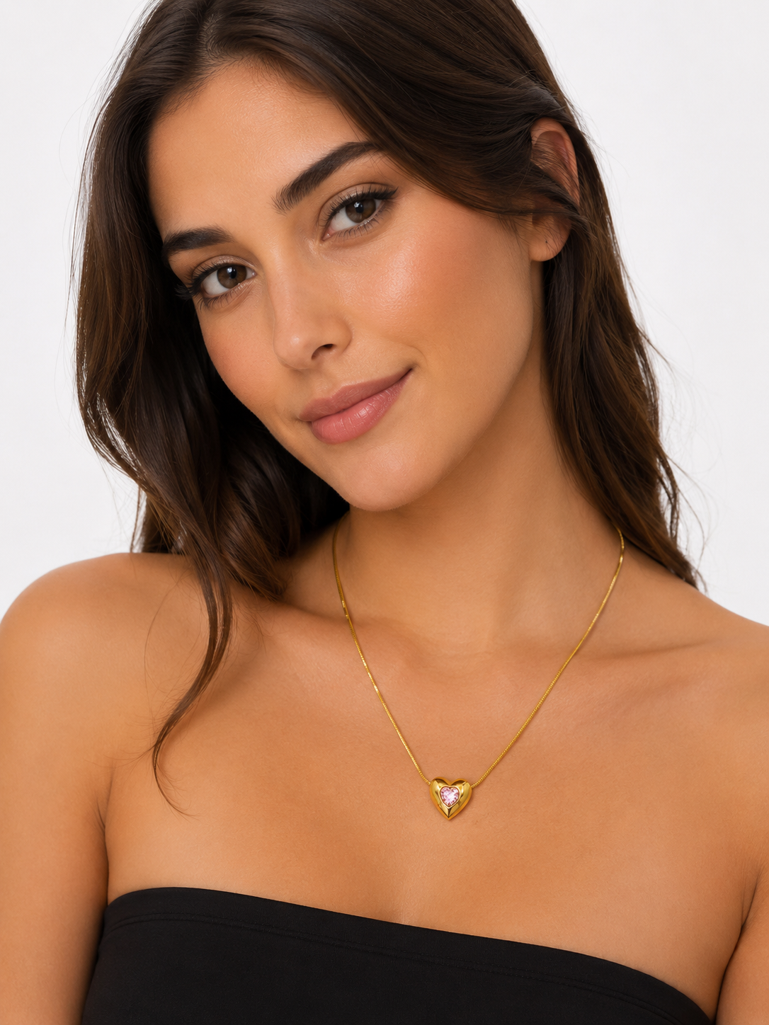 Collar accesorio dama corazón rosa dorado 💖✨
