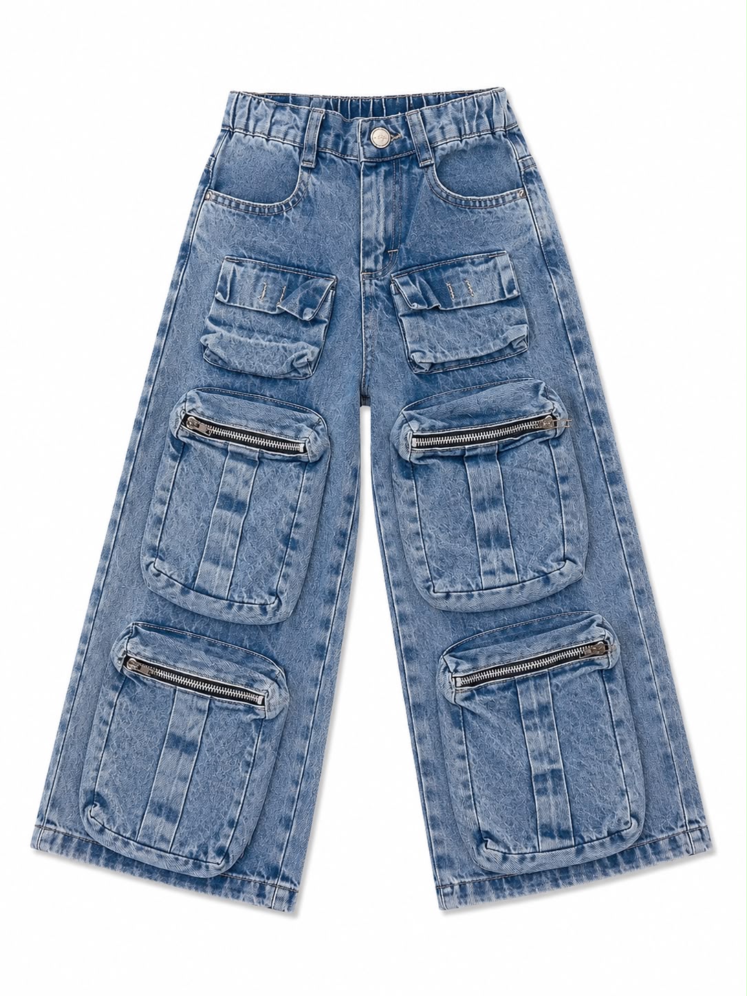 Pantalón niña cargo de mezclilla con bolsillos 3D