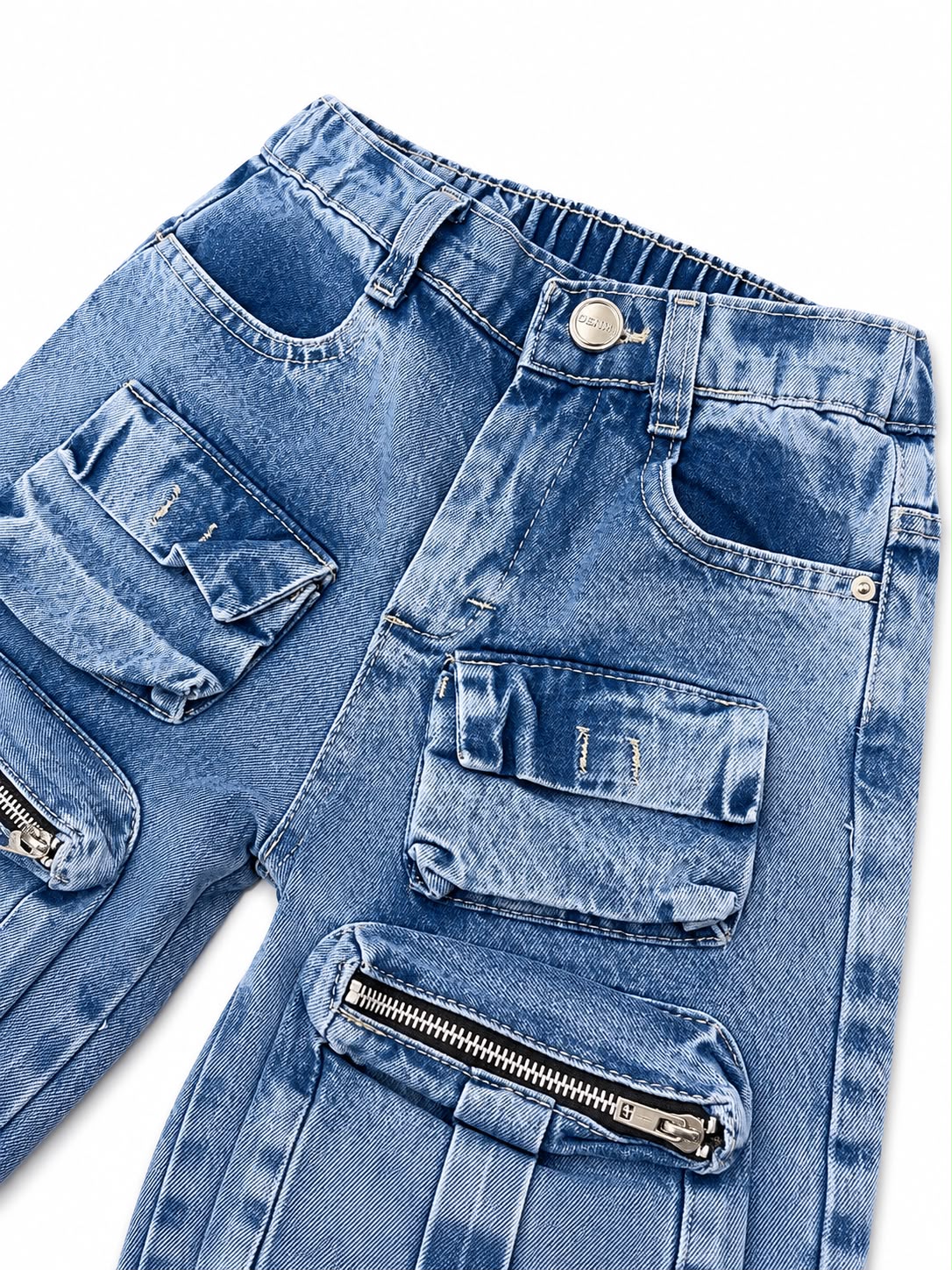 Pantalón niña cargo de mezclilla con bolsillos 3D