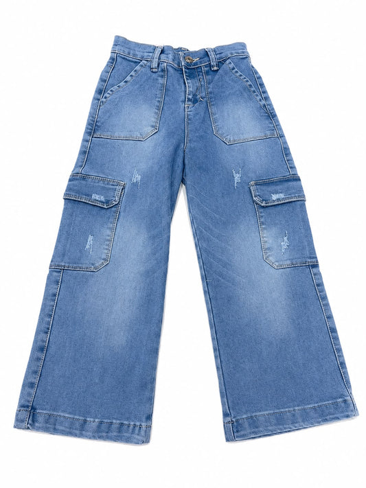 Pantalón niña cargo mezclilla  bolsas