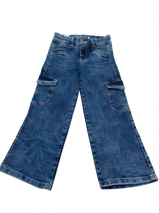 Pantalón niña mezclilla cargo pierna amplia