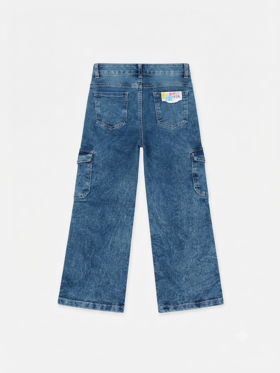 Pantalón niña mezclilla cargo pierna amplia