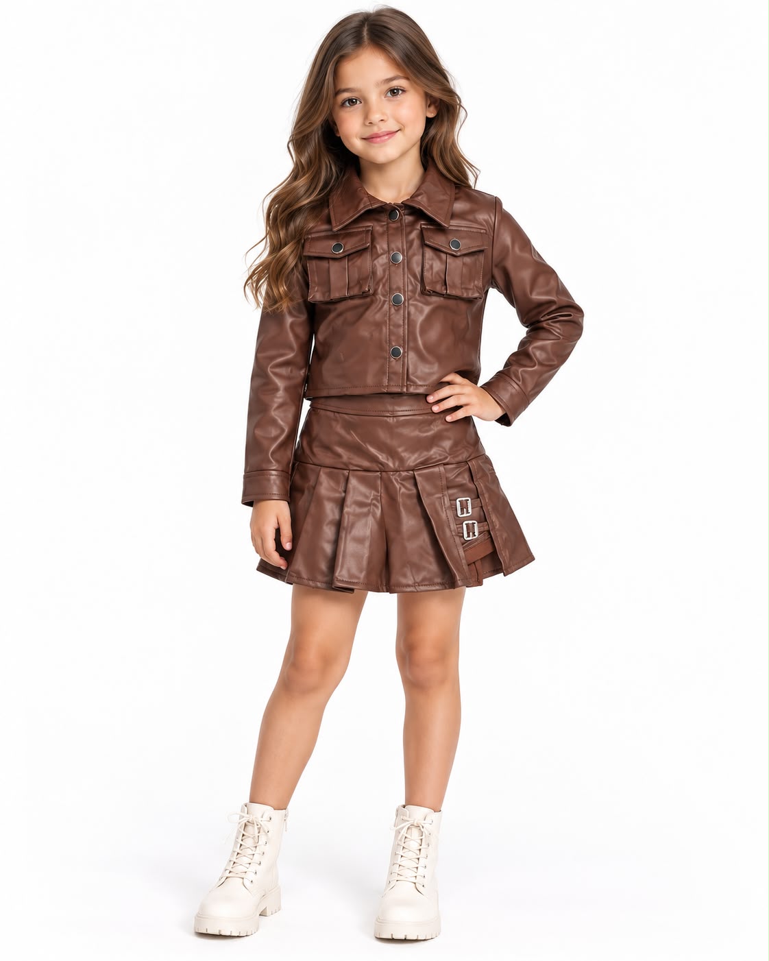 Set Niña de 2 Piezas Efecto Piel con Falda de Pliegues- OFERTA
