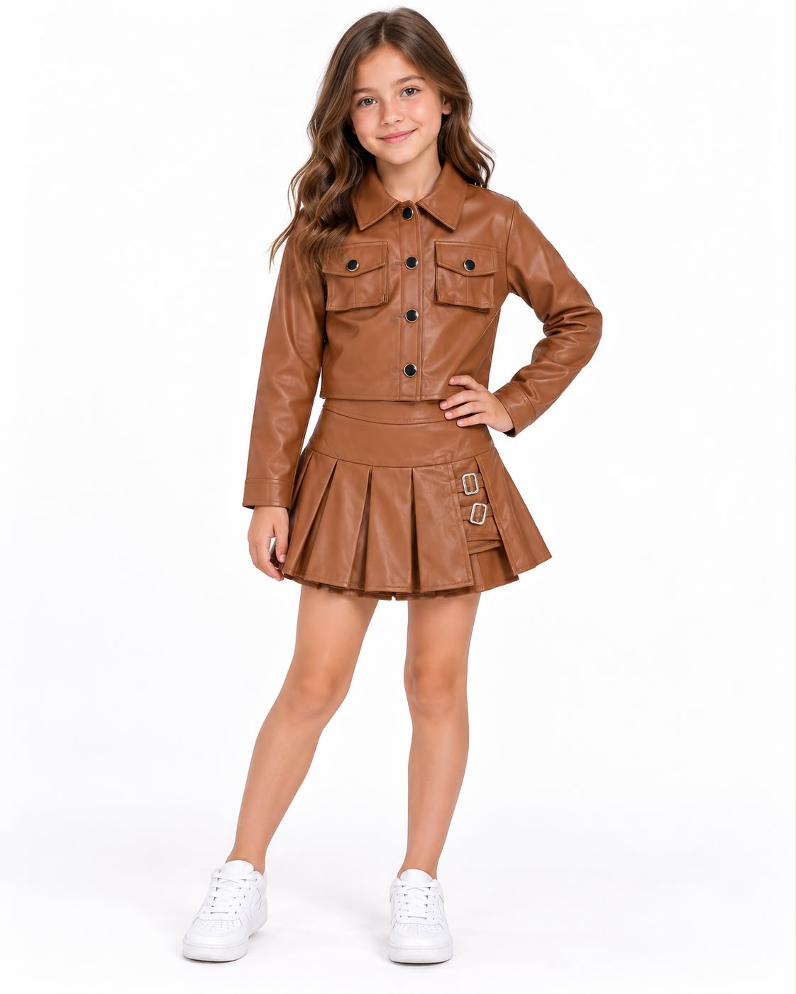 Set Niña de 2 Piezas Efecto Piel con Falda de Pliegues- OFERTA