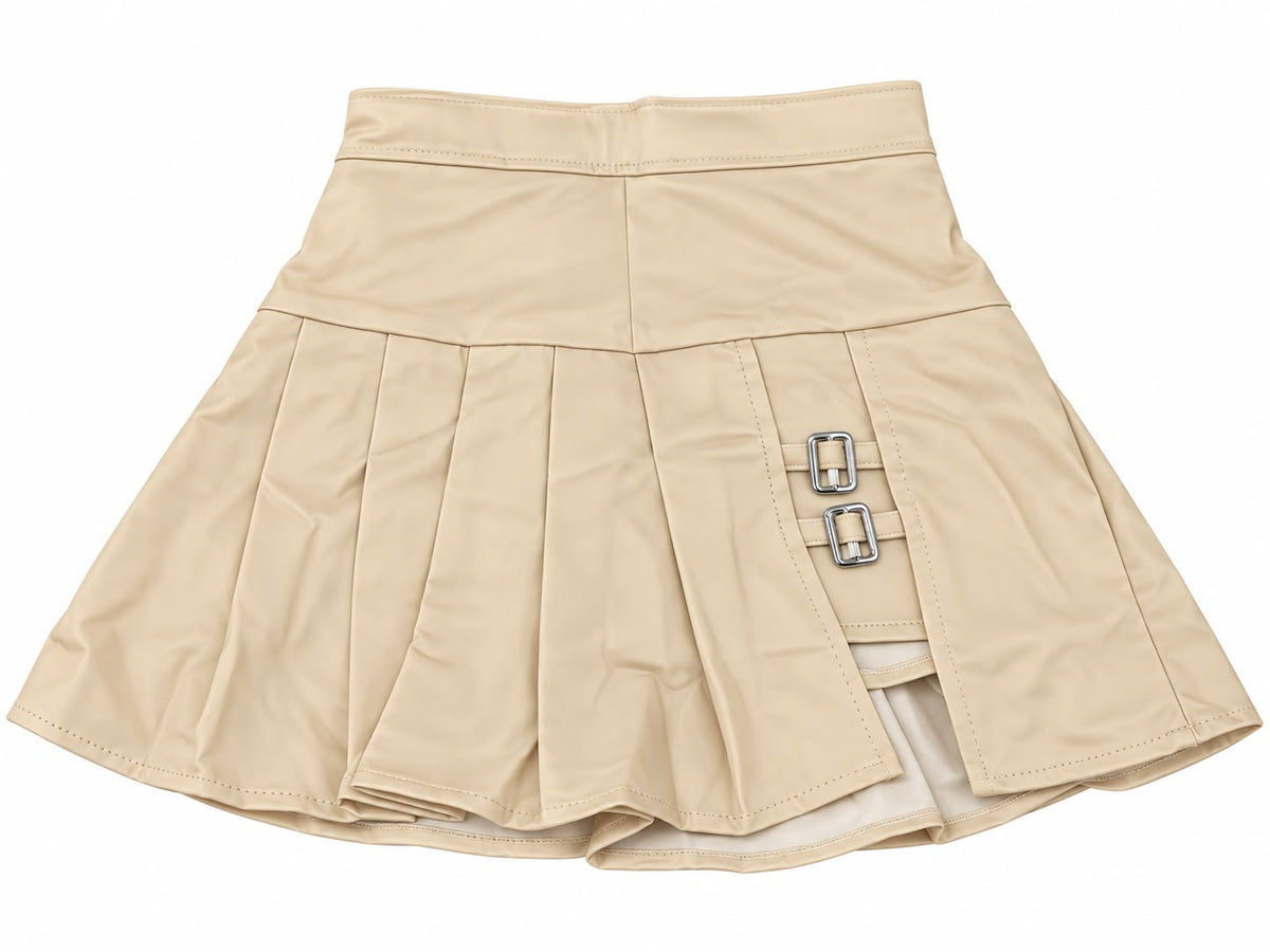 Set niña de 2 piezas con saco y falda de tablones en efecto piel