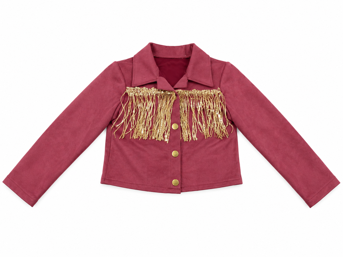 Set niña de 2 piezas con flecos brillantes y detalles dorados