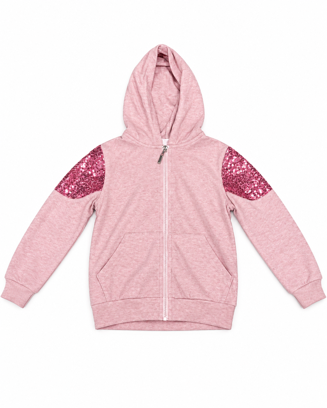 Set niña rosa con sudadera de lentejuelas y pantalón acampanado