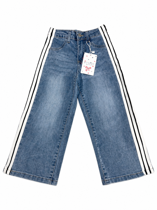 Pantalón niña mezclilla con franjas laterales