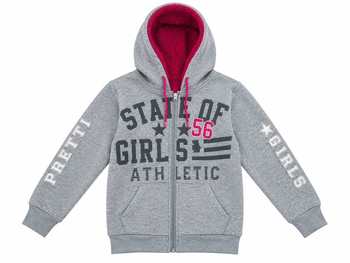 Set niña gris con sudadera de capucha afelpada y pantalón jogger negro