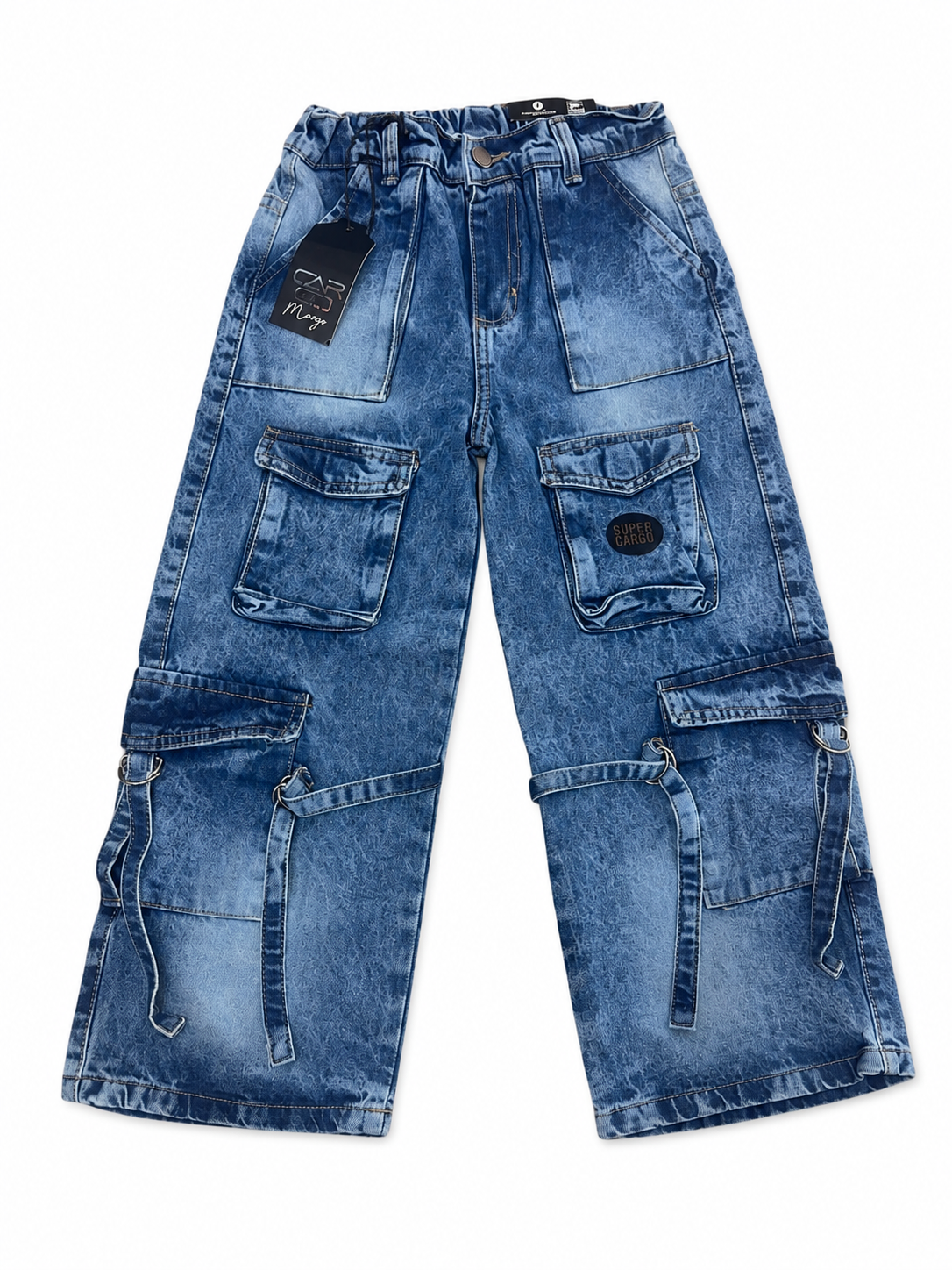 Pantalón niña cargo mezclilla con múltiples bolsillos