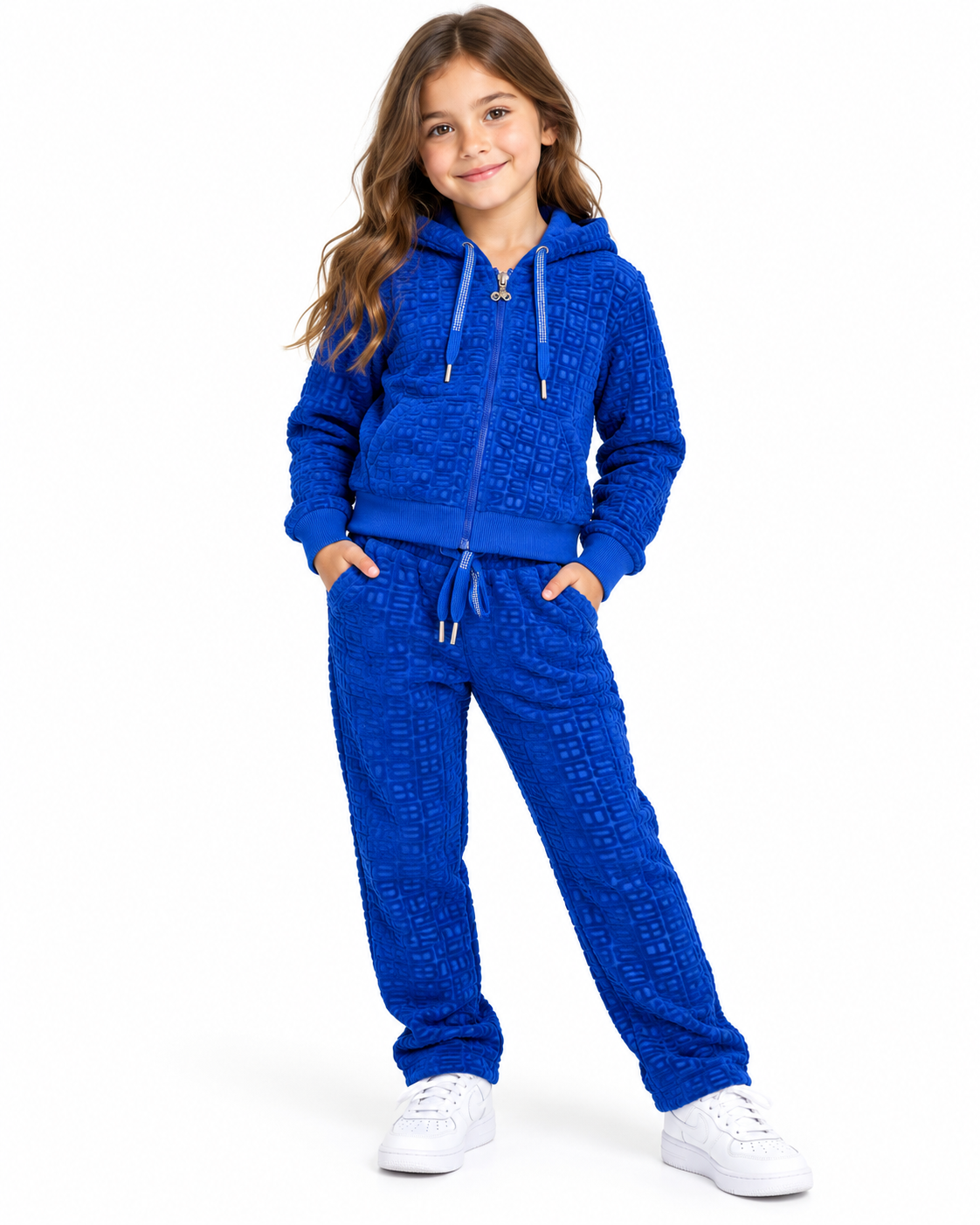 Set niña azul rey con sudadera de capucha y pantalón de pierna recta