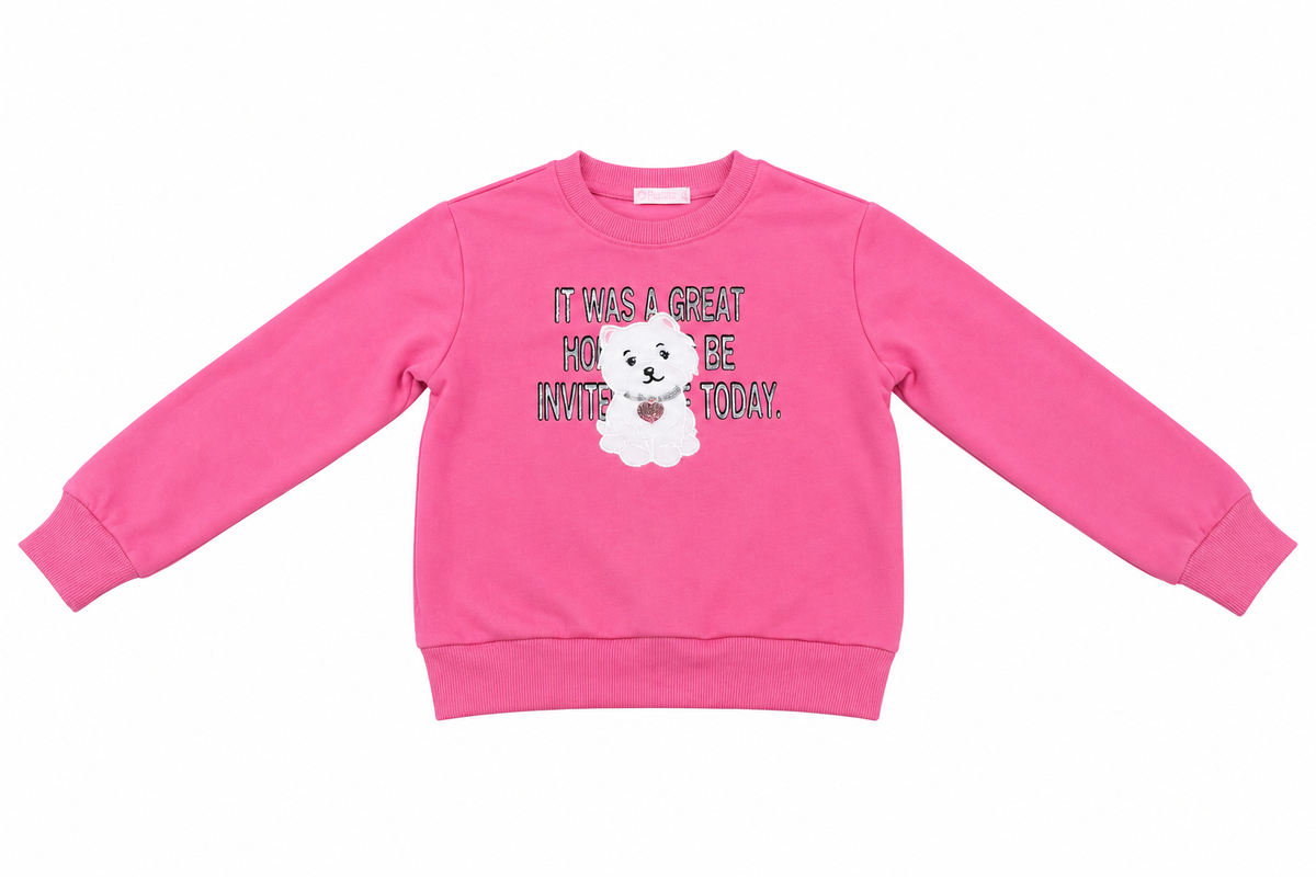 Set niña rosa de 3 piezas con chaleco estampado y pantalón jogger negro