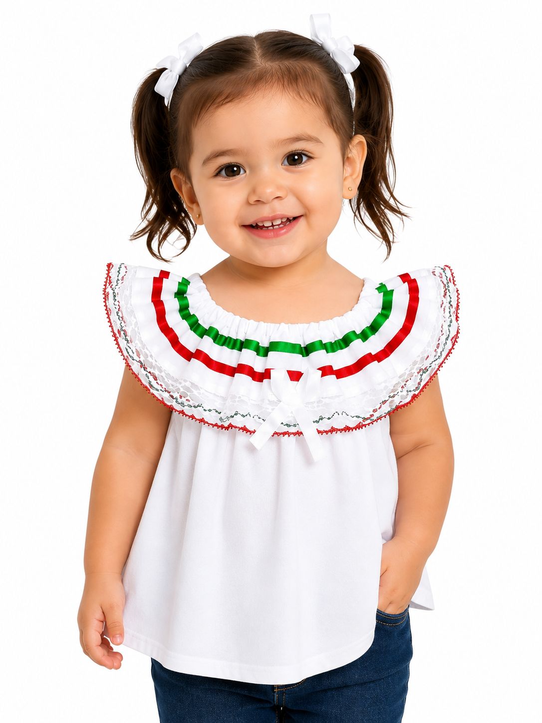 Blusa patrio infantil blanca tricolor 🇲🇽