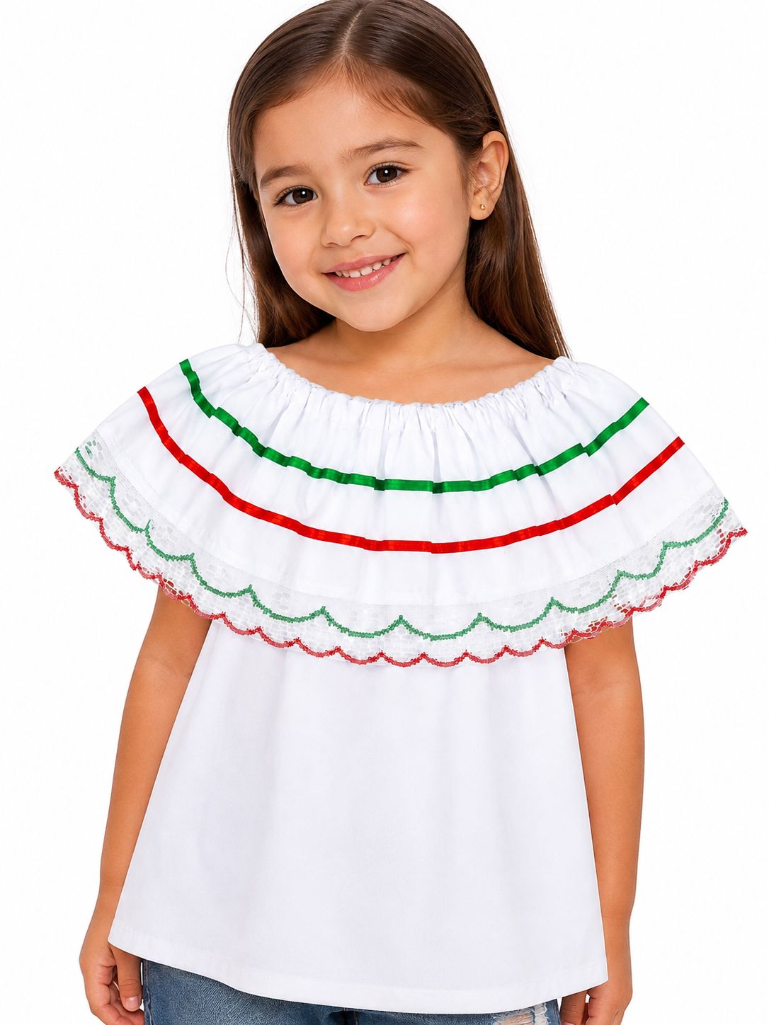 Blusa patrio infantil blanca con encaje 🇲🇽✨
